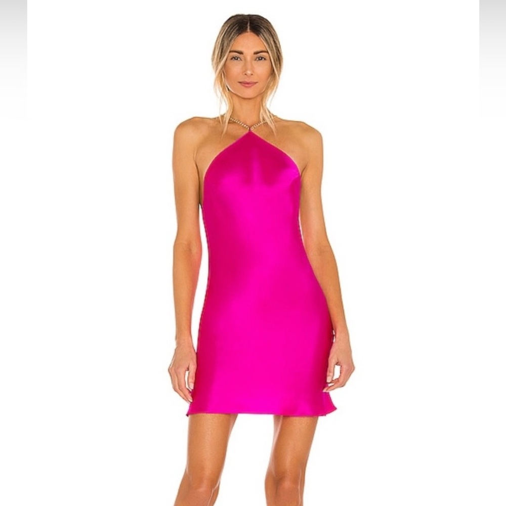 X REVOLVE Claudia X Back Chain Dress in Bright Hot Pink